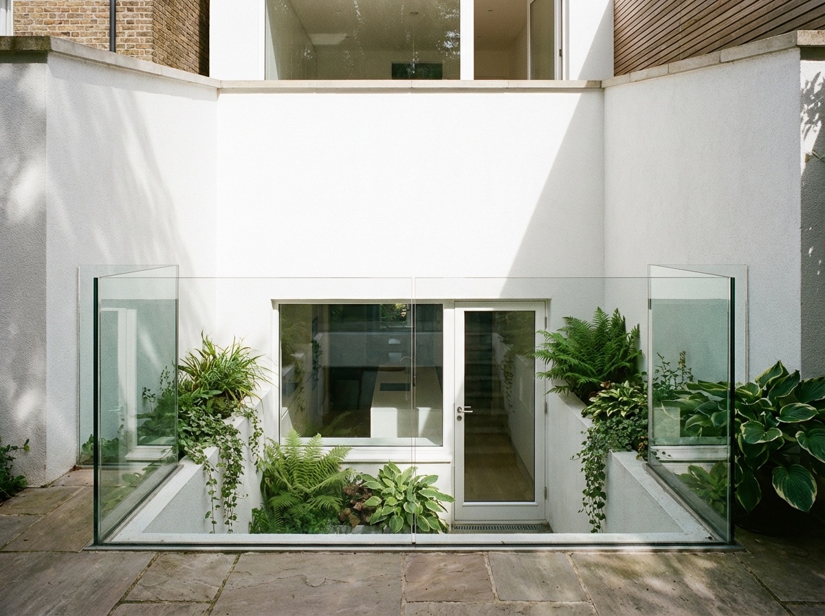 Basement lightwell bringing natural daylight into the underground space