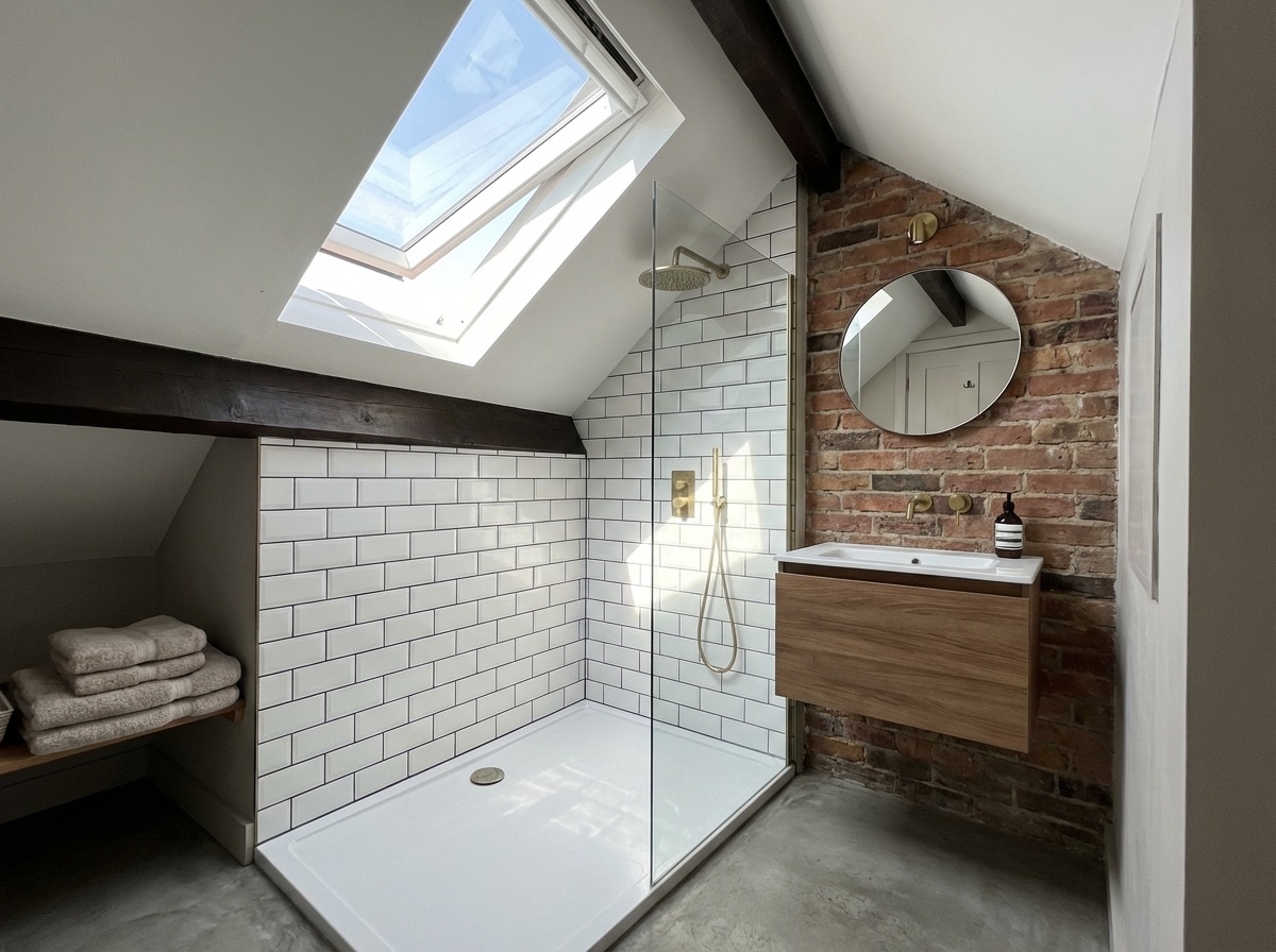 Modern en-suite bathroom inside a loft conversion with skylight