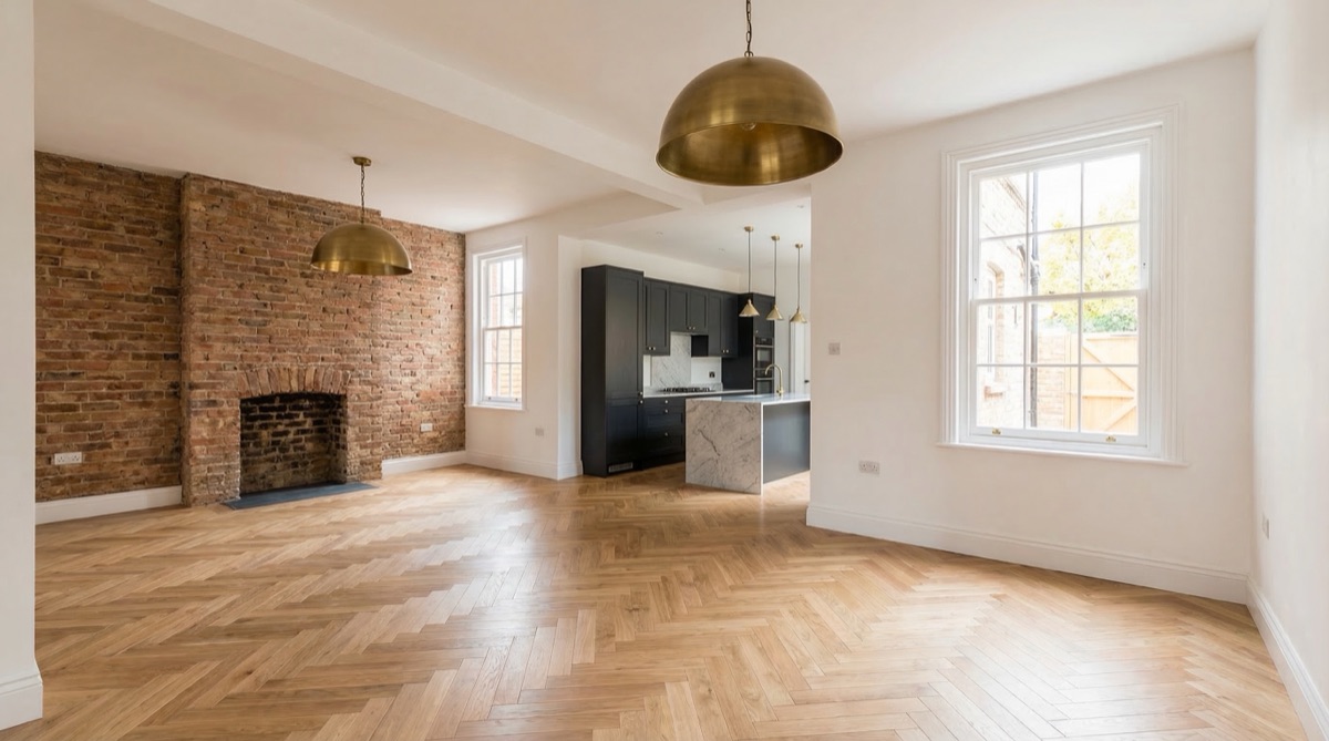 Beautifully refurbished Victorian terraced house interior with open plan layout